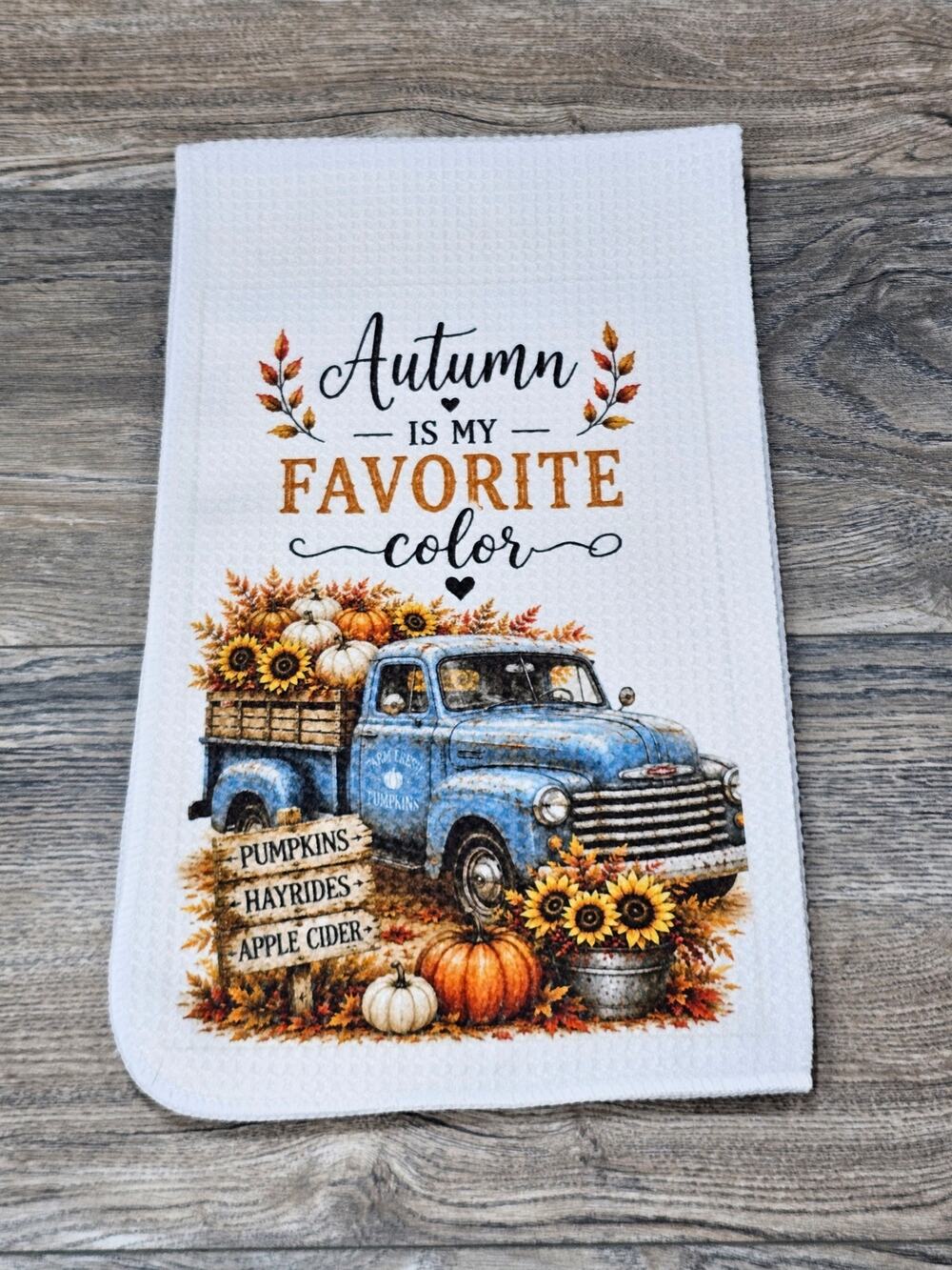 Autumn Is My Favorite Color Blue Truck Kitchen Towel Farmhouse Decor